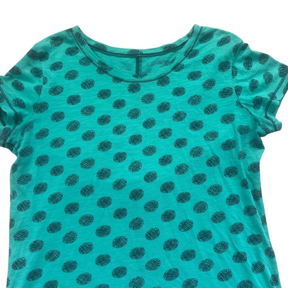 Caslon Tee Women's Medium Teal Navy Dot Print Scoop Neck Cotton Modal - Picture 5 of 12